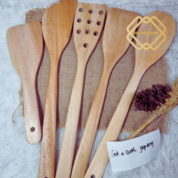 ⚡PECIAL 8.8  1 Set isi 5 Peralatan Masak Kayu Mahoni Sutil Kayu Spatula Centong Nasi Kayu Mahoni Hal