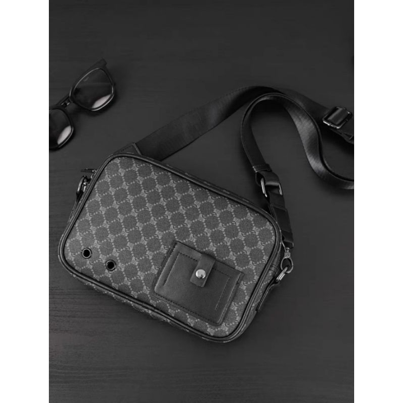 PROMO Tas Selempang pria wanita Kulit PU Import motif bulat, tas pria wanita, tas kulit, tas bahan k