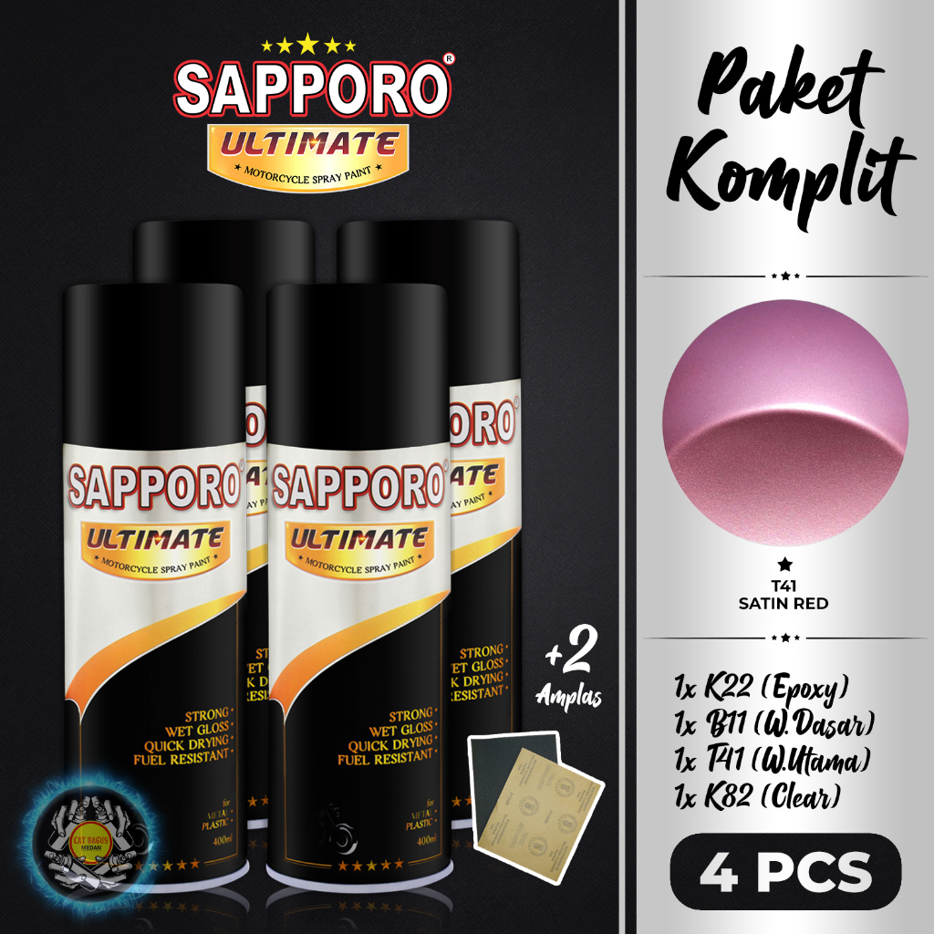 CAT SEMPROT SAPPORO ULTIMATE T41 SATIN RED WARNA MERAH MUDA PINK SEMI CHROME DOFF CAT MOTOR PYLOX PI