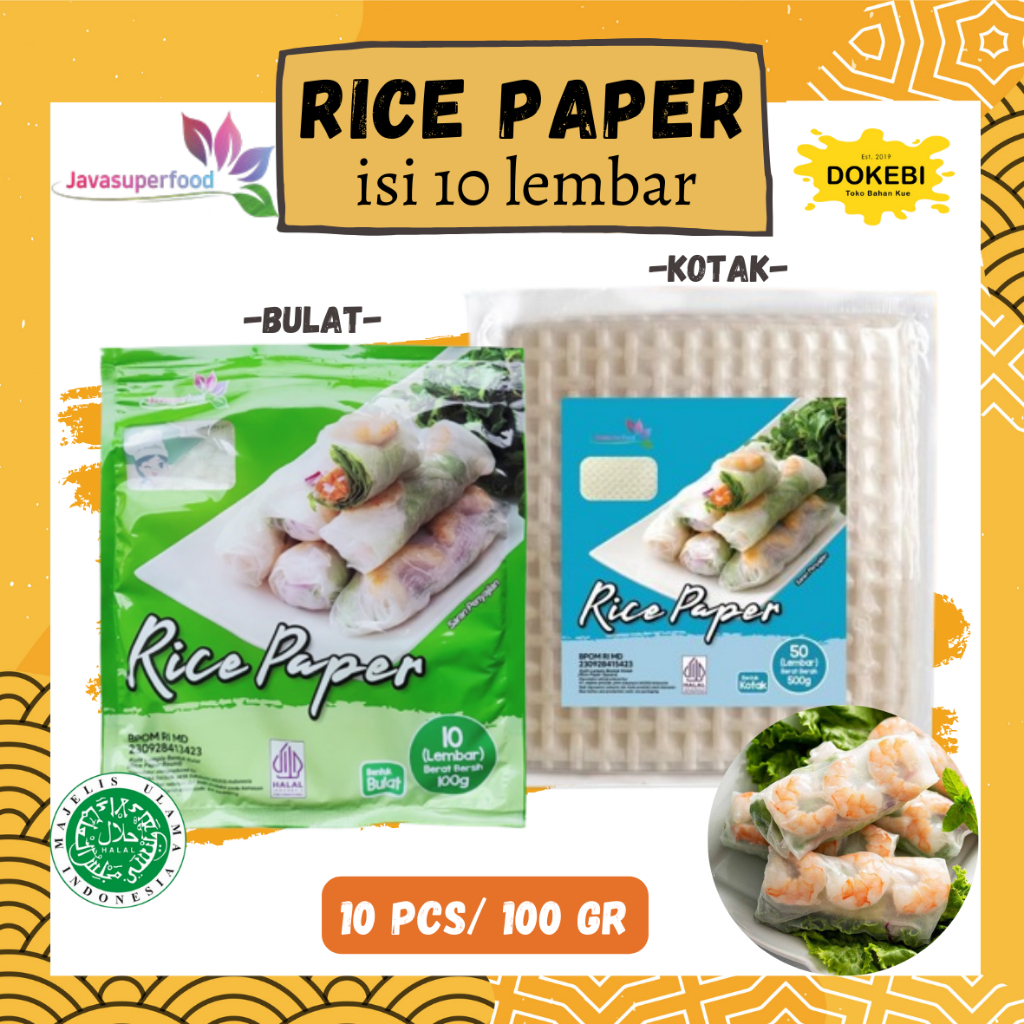 

RICE PAPER / Banh Trang High Quality Rice Paper 100 GR / 10 Lembar - Diameter 22 cm - Kulit Lumpia Vietnam Rice Paper / Rice Roll Spring Roll 22cm JAVA SUPER FOOD