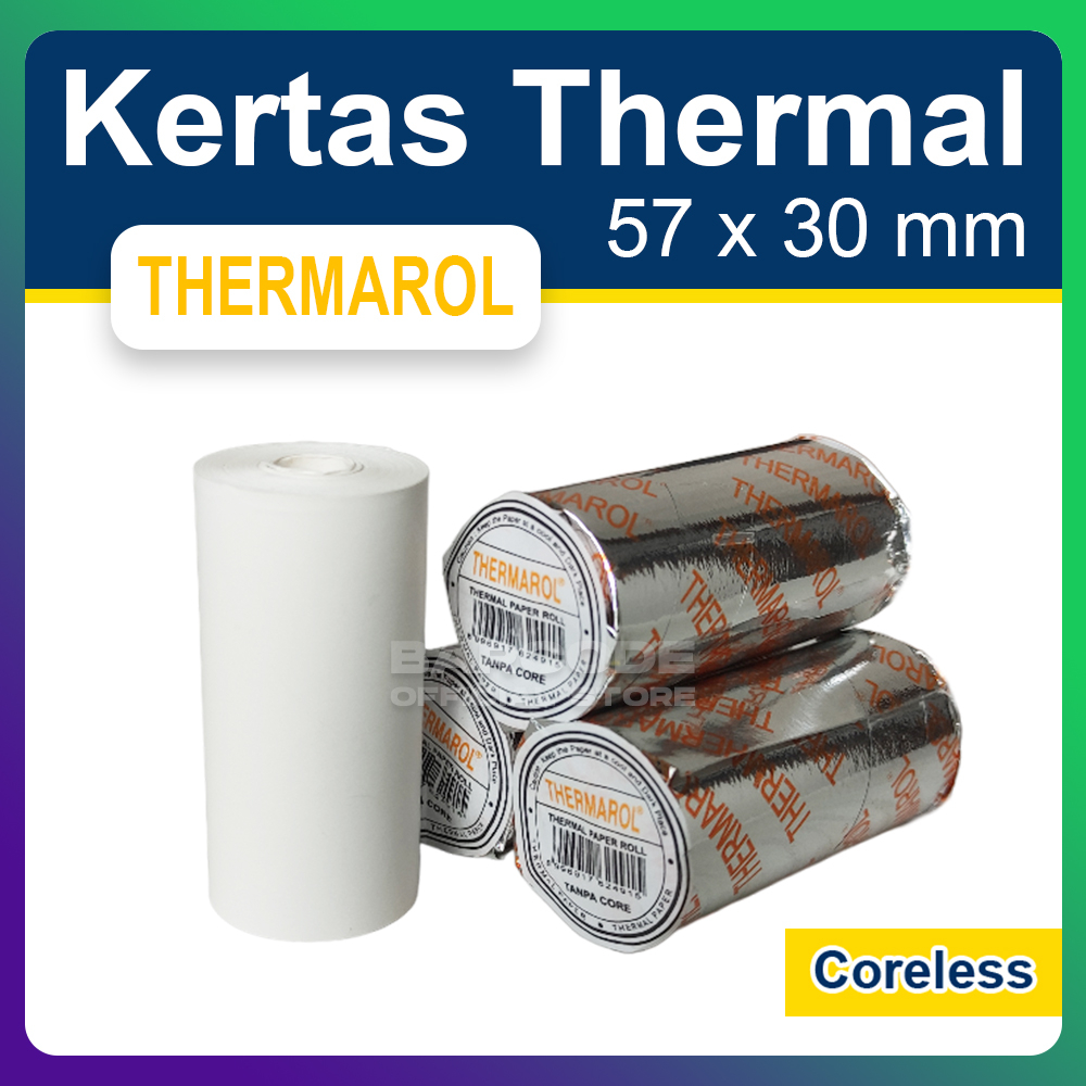 

Thermarol 57x30mm / 57x30 / 57 x 30 mm Kertas Struk Kasir Thermal Coreless