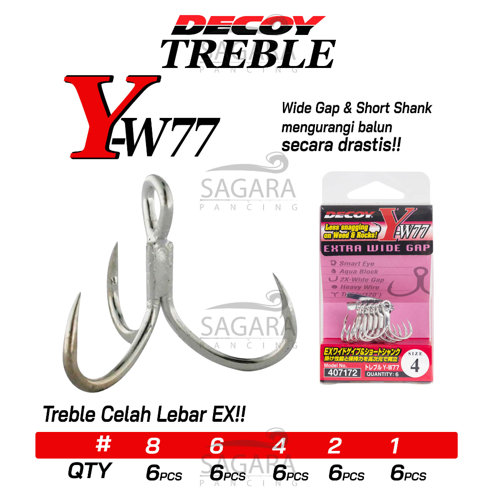 Treble Hook Decoy Y-W77 Trebel Hook Decoy YW77 Kail Jangkar Tripel Hook