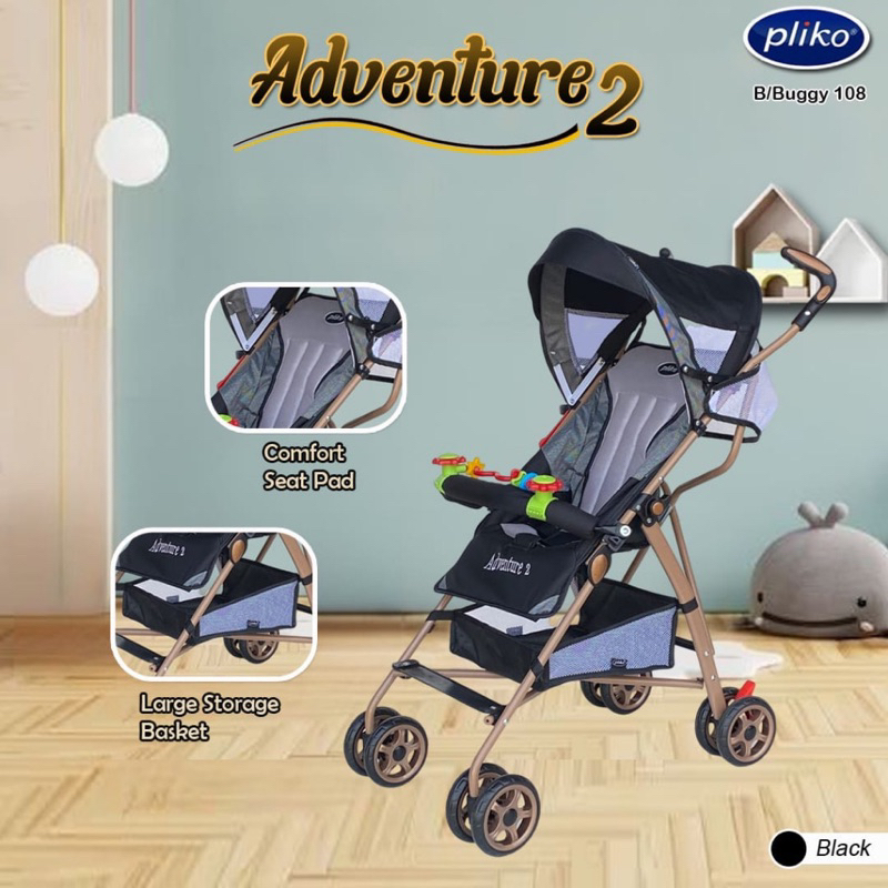 Makassar  Stroller Pliko 108 Adventure 2 Desain Baru / Kereta Dorong Bayi Lipat Murah