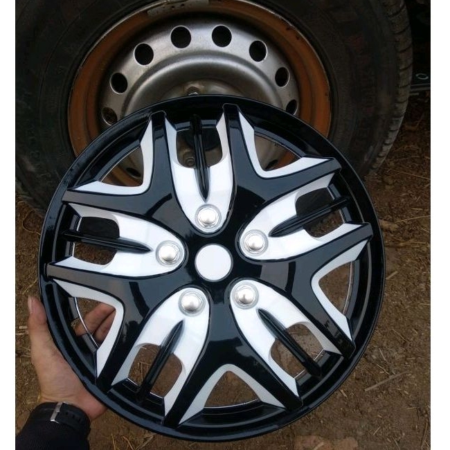 WELDOP Dop Roda RING 14 PUTIH HITAM PLASTIK/ABS 1 SET (4 PCS)