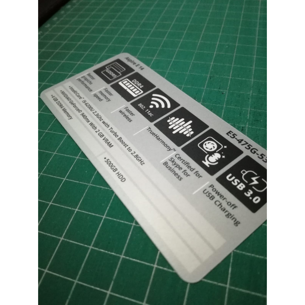 Stiker Spesifikasi Laptop Acer Aspire E14