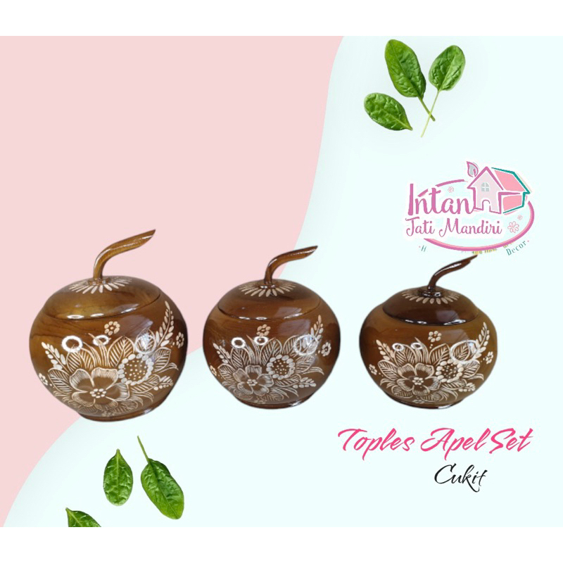 Toples Apel Set 1 set isi 3 Toples Natural Kayu Jati Cukit