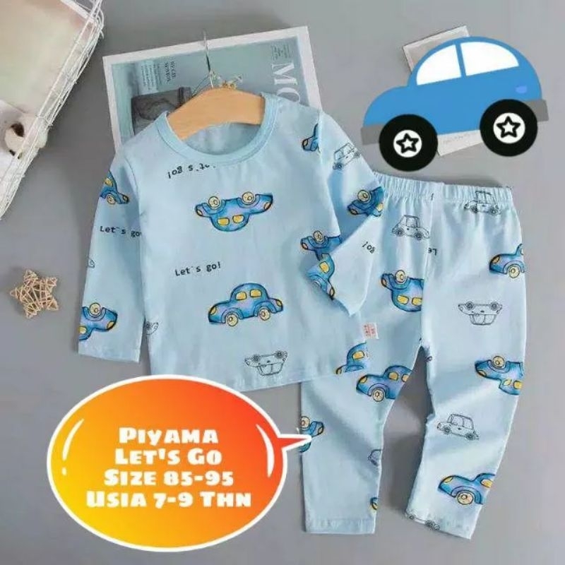 Piyama Import Anak Laki-laki 6-9 Tahun Shark Car Baju Tidur Impor Bayi Cowok Hiu Mobil
