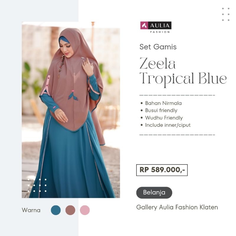 Set Gamis Zeela Tropical Blue by Aulia Fashion