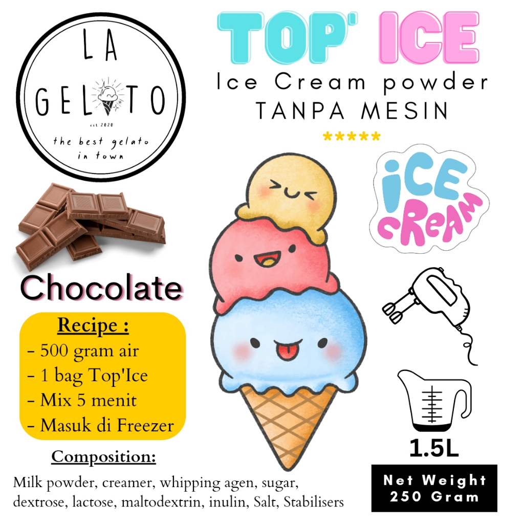 

250 gr Bubuk ice cream Top ice tanpa mesin rasa Coklat