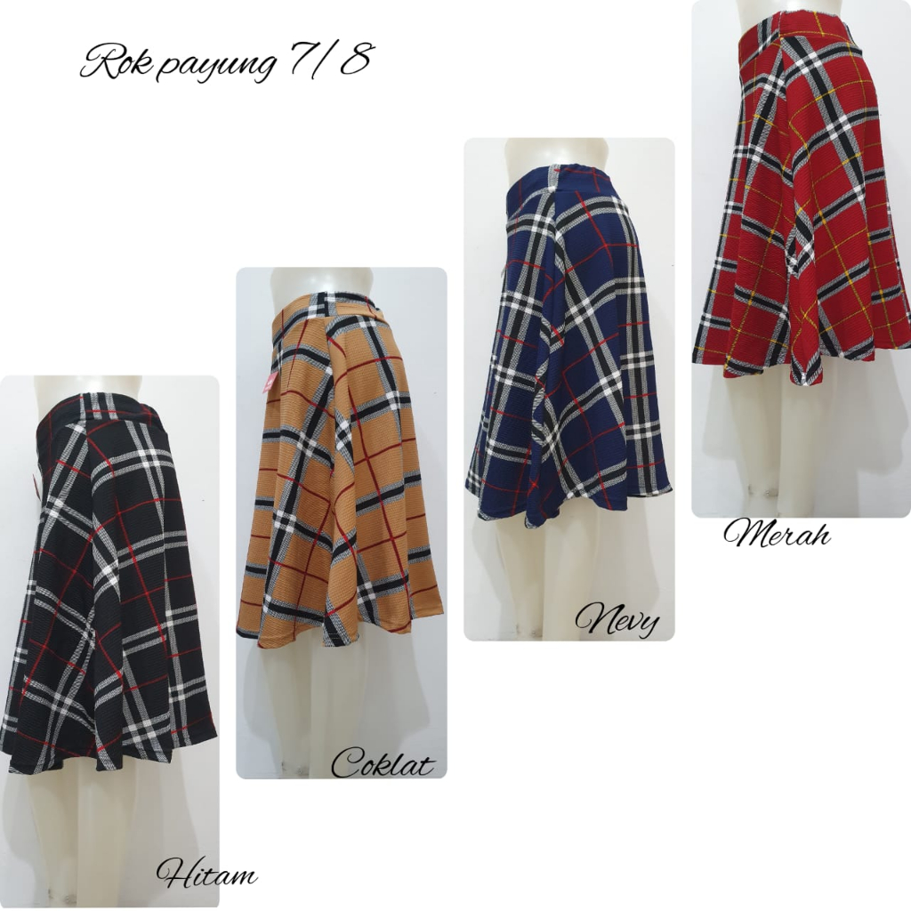 TERBARU Rok Payung Pendek Wanita Motif Kotak