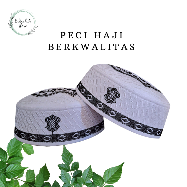 Peci Songkok Kopiah Terompah Varian Putih Motif Bordir Tinggi 8 cm Murah - Peci Haji Putih Malaysia 