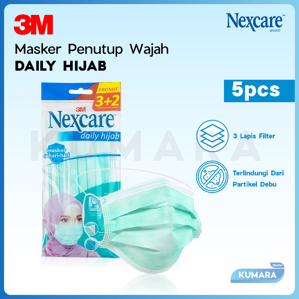 3M - Masker Nexcare Daily Hijab Mask MD-10 3 Ply Pack isi 5's