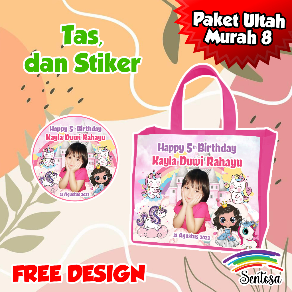 

SOUVENIR ULANG TAHUN ANAK CUSTOM MURAH TAS DAN STIKER SEPAKET