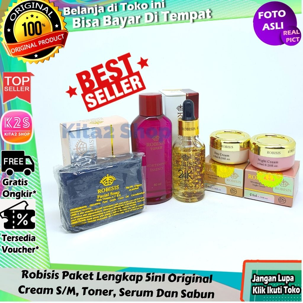 ( GRATIS MASKER WAJAH ) Robisis Paket Komplit 5in1 Original Robisis Paket Komplit Cream Siang ,Malam