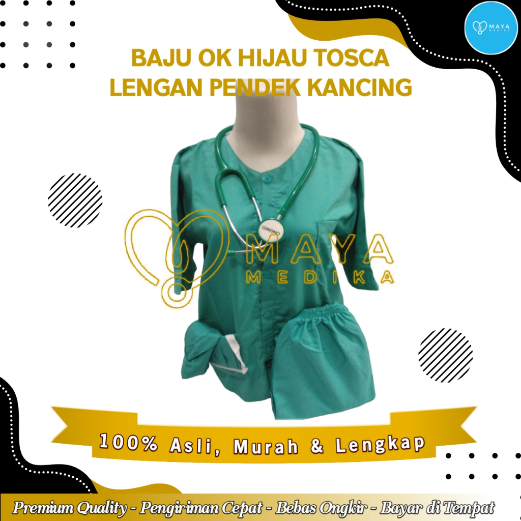 Baju OK Hijau Tosca Lengan Pendek Baju Kancing Celana Karet