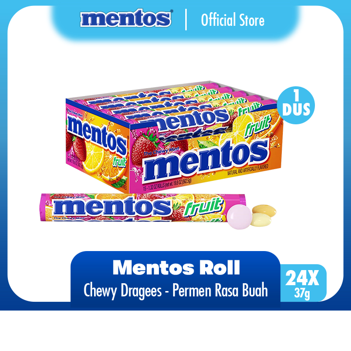 

Mentos Chewy Dragees Fruit Roll 888g - Permen Mint Rasa Buah (1 Box)