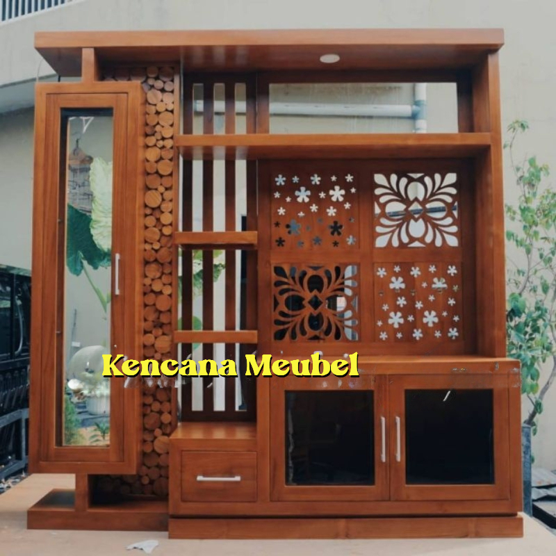Bufet TV Partisi Kayu Jati/ Sekat Ruangan Hias Kayu Jati