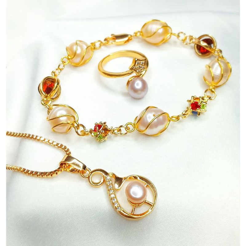 BERSERTIFIKAT SET 3 IN 1 MUTIARA TAWAR LOMBOK RHODIUM