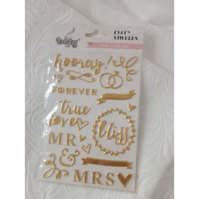

LA PAPERIE Scrapbook Stiker Puff Timbul Gold Silver Foil tema Wedding