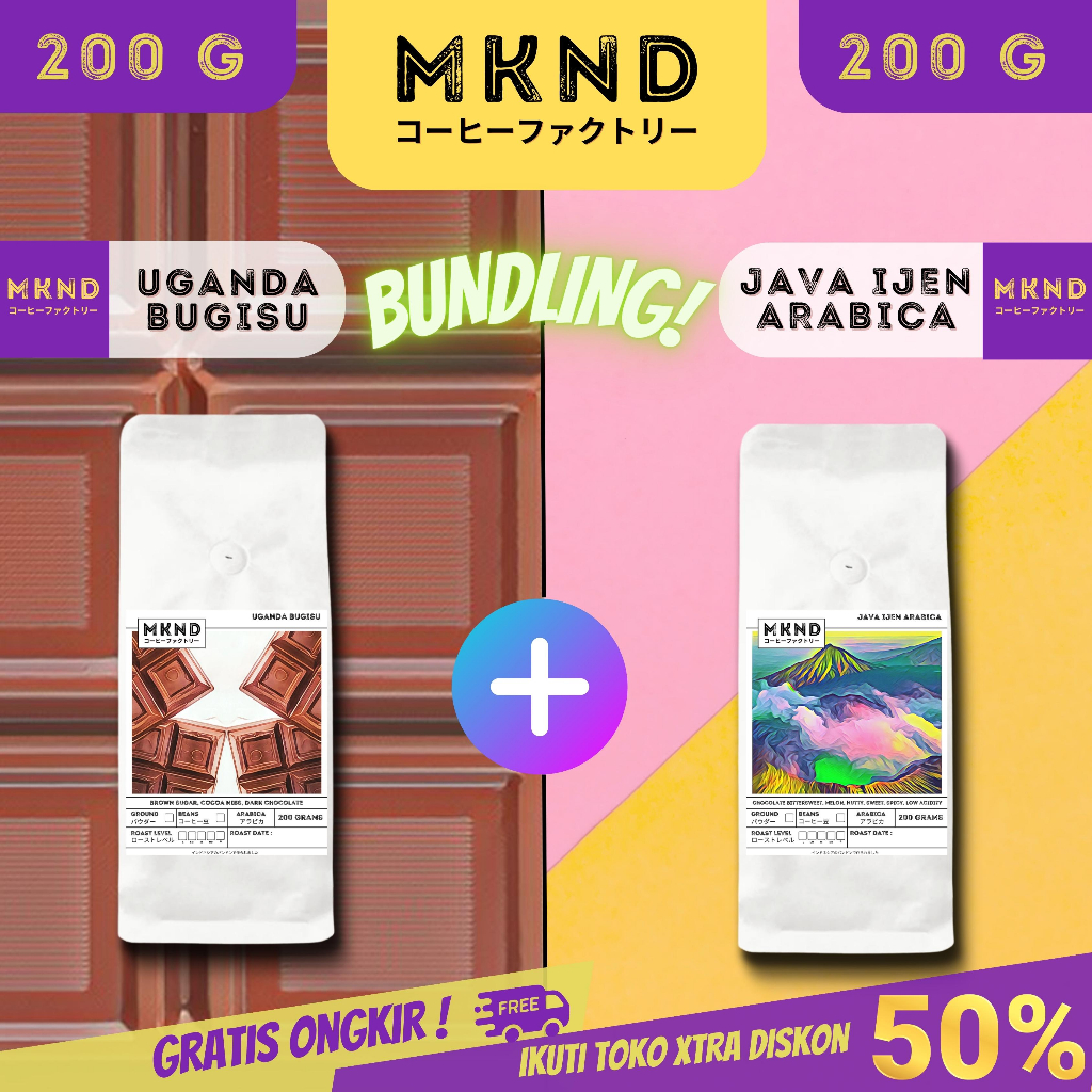 

MKND® BUNDLING HEMAT 2X200 KOPI ARABIKA UGANDA BUGISU SPECIALTY COFFEE IMPORTED COFFEE BEANS + KOPI ARABIKA JAVA IJEN BLUE MOUNTAIN NATURAL GRADE 1 SINGLE PROMO DISCON | BIJI BUBUK | SINGLE ORIGIN | PREMIUM COFFE | ROASTED BEANS | MANUAL BREW | COFFE ROAS