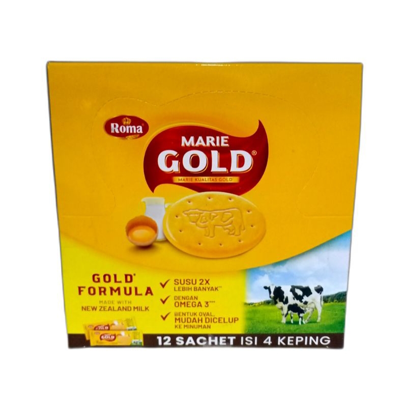 

ROMA BISKUIT MARIE GOLD DOUBLE MILK 1 BOX ISI 12SACHET