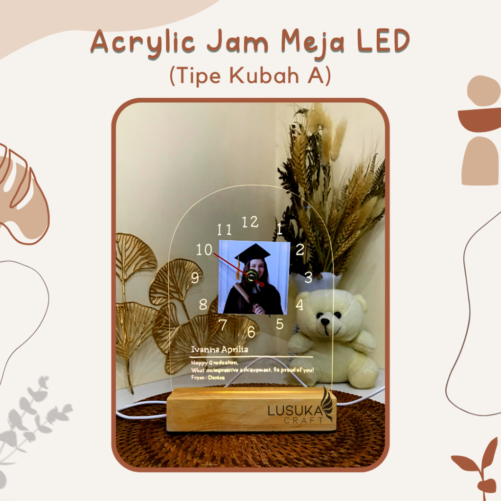Jam Meja Akrilik LED Kado Wisuda Kado Ultah Cewek Hadiah Wisuda Hadiah Ulang Tahun Pernikahan Lusuka