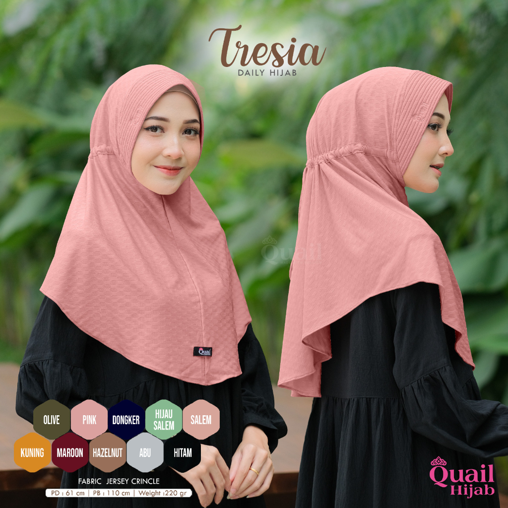 Jilbab Quail TRESIA Original Instan Serut Jersey Crinkle Premium Terbaru COD Distributor Resmi
