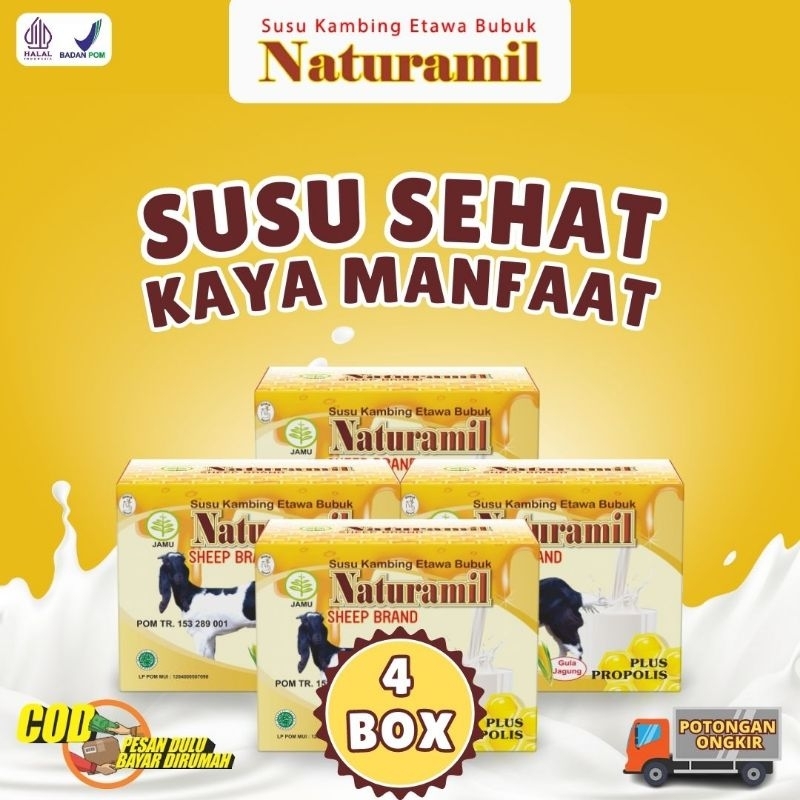 

4 BOX NATURAMIL SUSU KAMBING ETAWA BUBUK ORIGINAL MURAH ATASI NYERI LUTUT TULANG SENDI ASAM URAT BATUK MENAHUN ASMA PARU-PARU