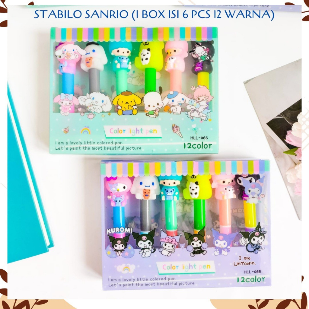 

STABILO SANRIO (1 BOX ISI 6 PCS 12 WARNA) KARAKTER UNIK IMUT MURAH SPIDOL PENANDA BERWARNA KADO UNIK STATIONERY