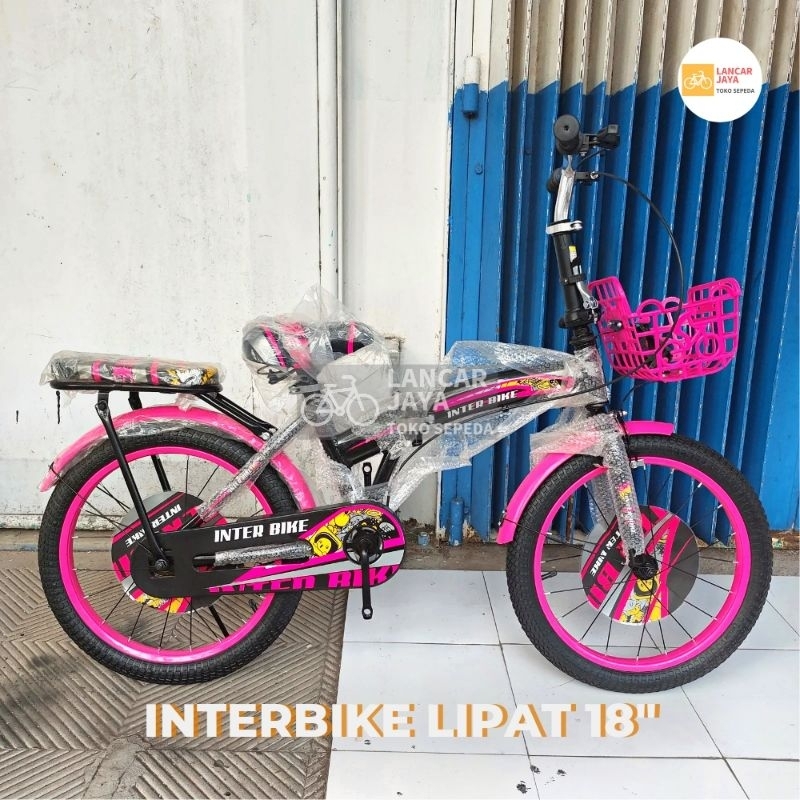Sepeda LIPAT Ukr. 18" INTERBIKE Boncengan+Keranjang depan+Bonus Bel