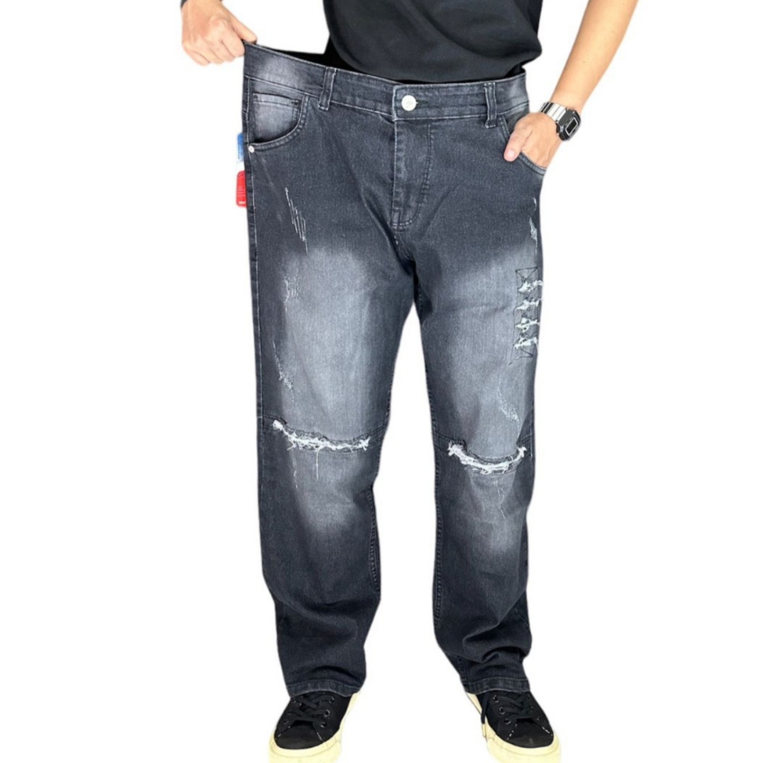 SOBEK JUMBO 36-47_Celana Jumbo sobek pria/Celana jeans Pria BIG SIZE Bahan melar / Celana jeans sobe