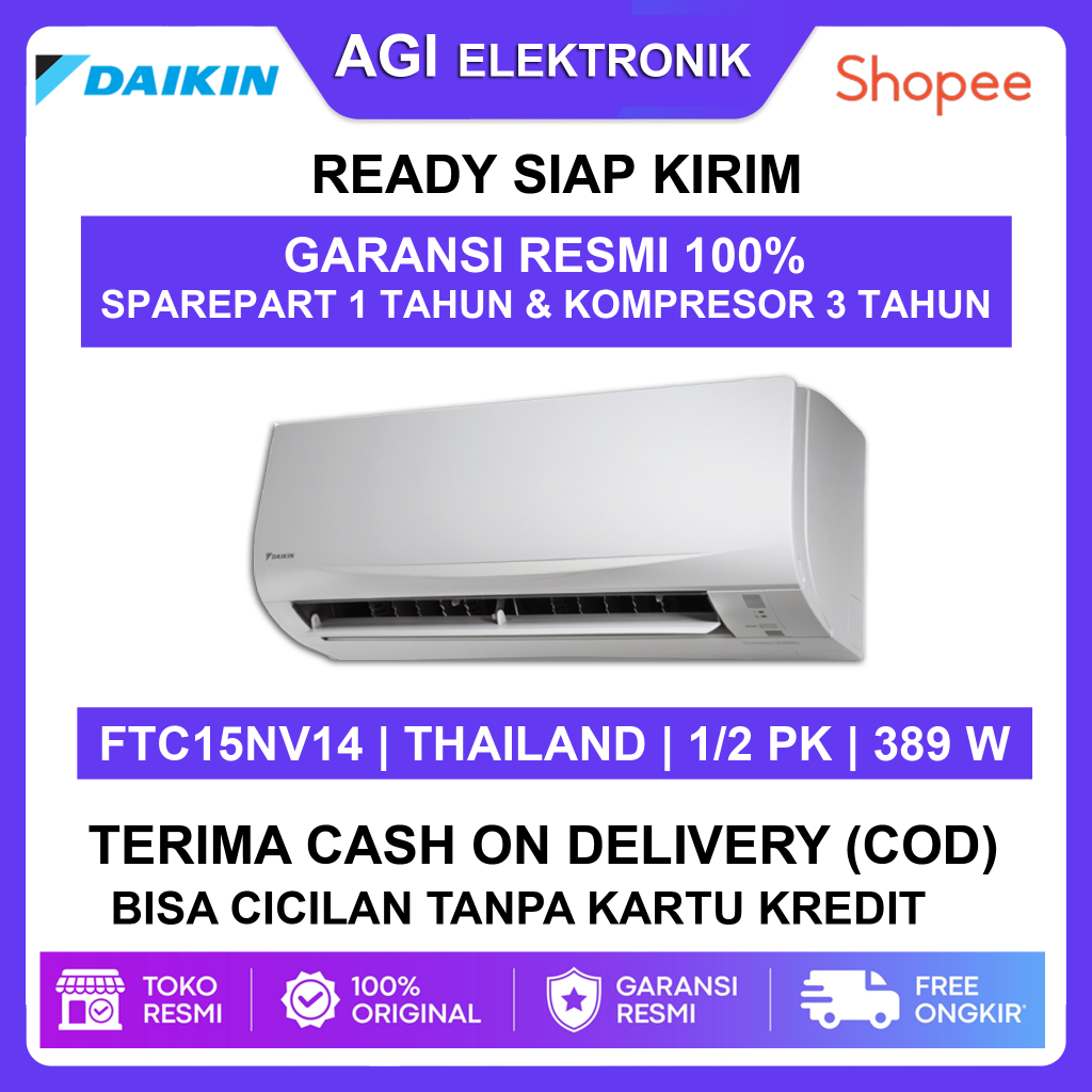 Daikin AC Split 1/2 PK Standard R32 Thailand 389w Freon R32
