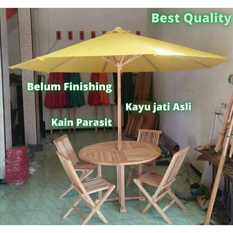 Meja Payung Cafe Taman Outdoor Kayu Jati