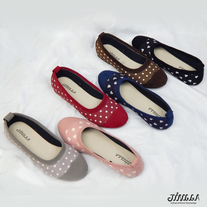 Sepatu Wanita Lucu Kekinian Terbaru Etnik Flatshoes Polkadot Jingga Size 38