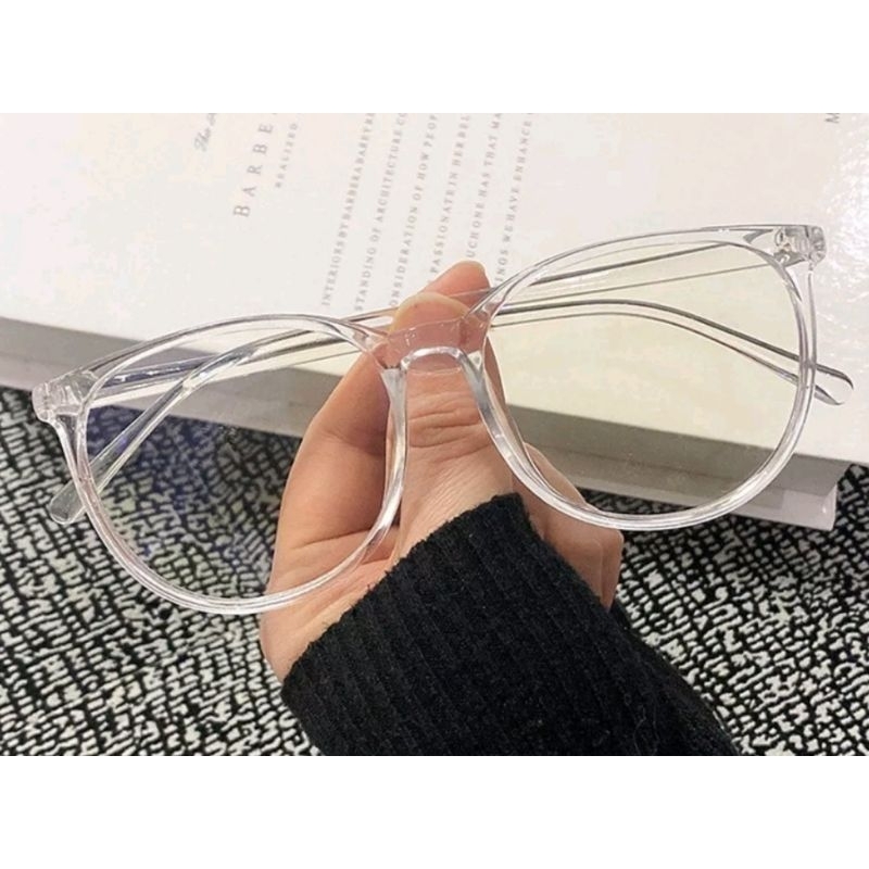 NEW | Kacamata fashion bening white putih transparan travelling holiday travel eyeglass Dengan Frame