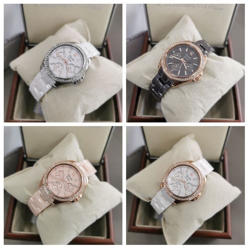 Alexandre Christie AC 2A74 Jam Tangan Wanita Original Analog Watch Keramik Strap Promo 2023 Anti Air