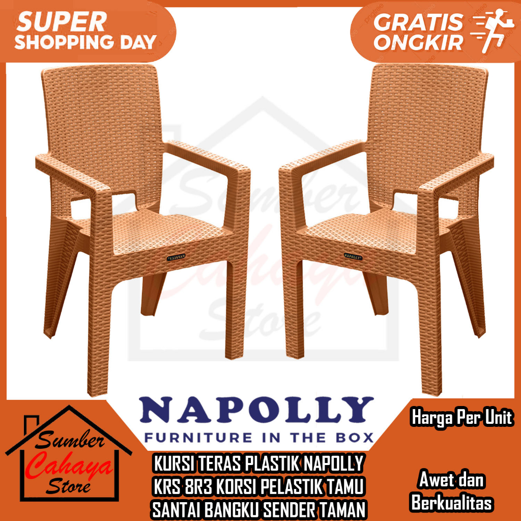 KURSI SENDER PLASTIK NAPOLLY KRS 8R3 KORSI MAKAN TAMU BANGKU SANDAR TAMAN TENDA TUMPUK TERAS SUSUN S