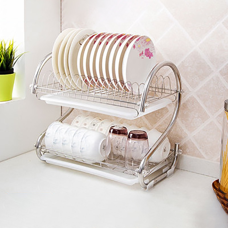 Rak Piring Stainless Minimalis Rak 2 Susun Tingkat Rak Piring Serbaguna Rak Piring Mini Berkualitas