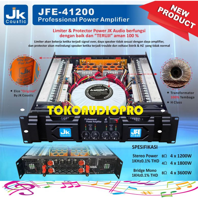 JK Coustic JFE41200 4-Channel Power Amplifier Original JFE-41200