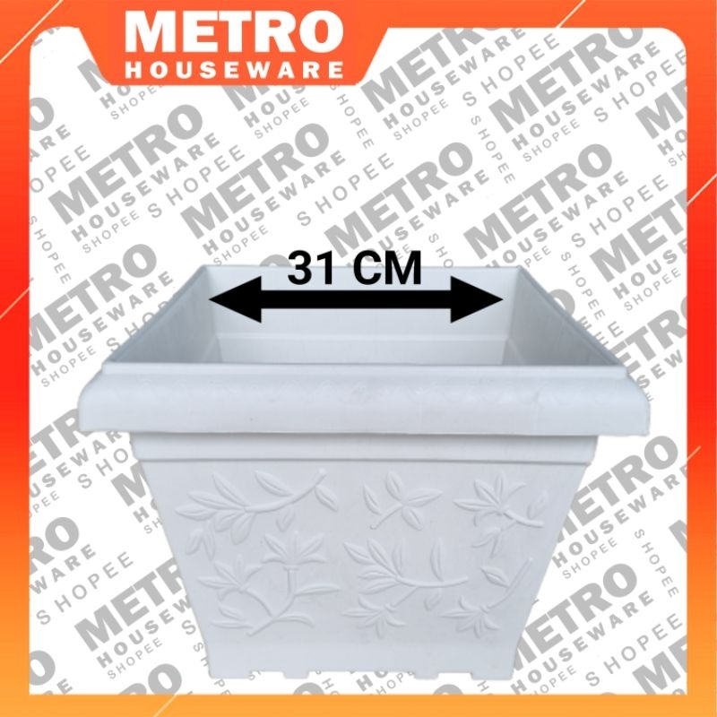 POT Putih Petak Persegi 31 Besar Jumbo Bunga Tanaman Hias Warna White Motif Bunga Bentuk Bulat Guci 