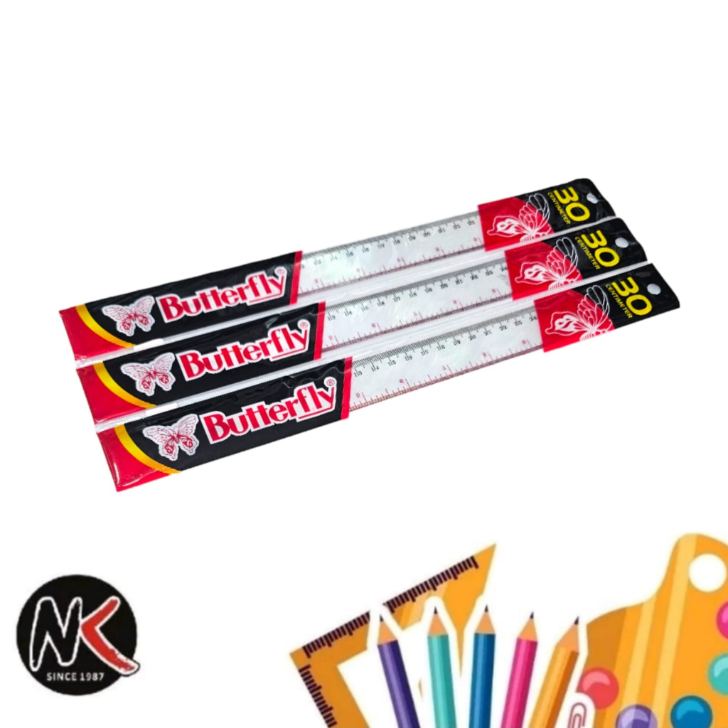 

Penggaris/Garisan/Ruler Plastik Pelastik Plastic BUTTERFLY 30 cm