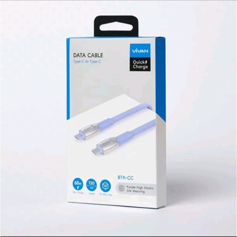 VIVAN Data Cable BTK-CC PURPLE kabel USB Tipe C to USB Tipe C Fast Charging