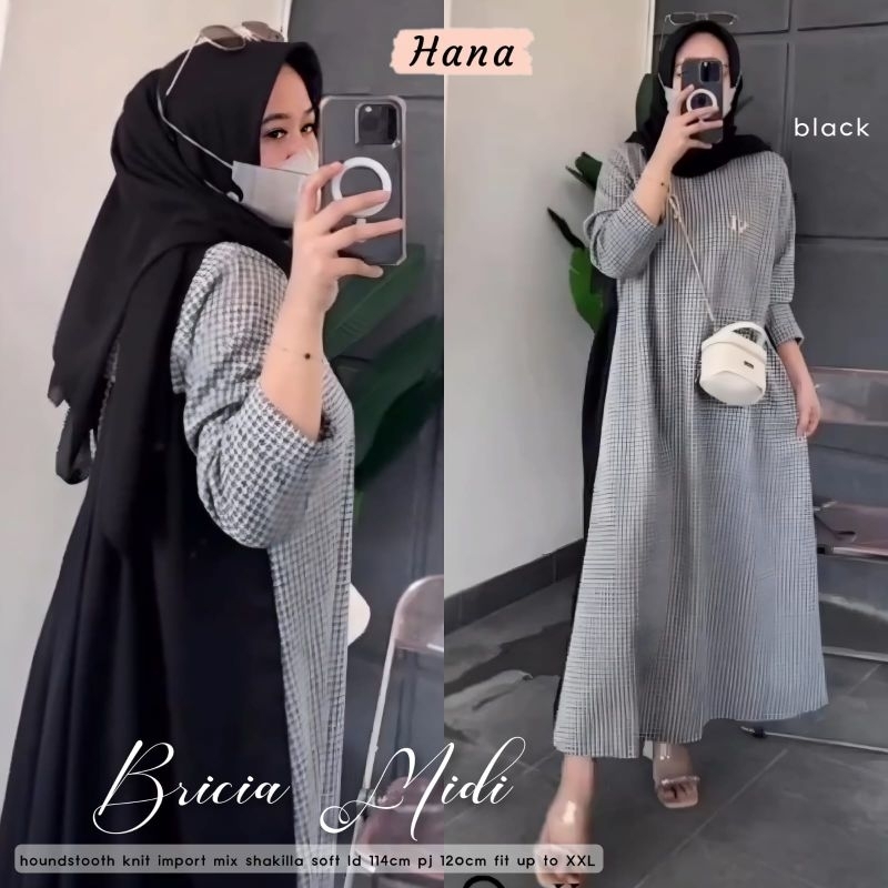 bricia midi dress knit import ori hana midi dress korean style gamis kotak kotak terbaru dress simpl