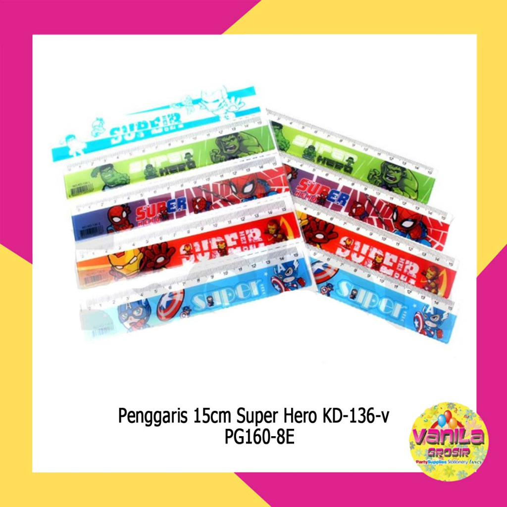 

(1 Box Isi 100pcs) Penggaris Superhero, penggaris fancy, penggaris 15CM, penggaris karakter