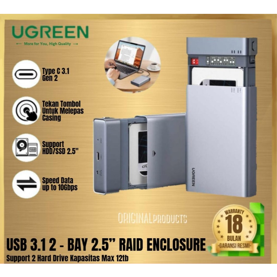 UGREEN Usb C TO 2.5" inch HDD Dual Bay RAID Hard Drive Enclosure 80857