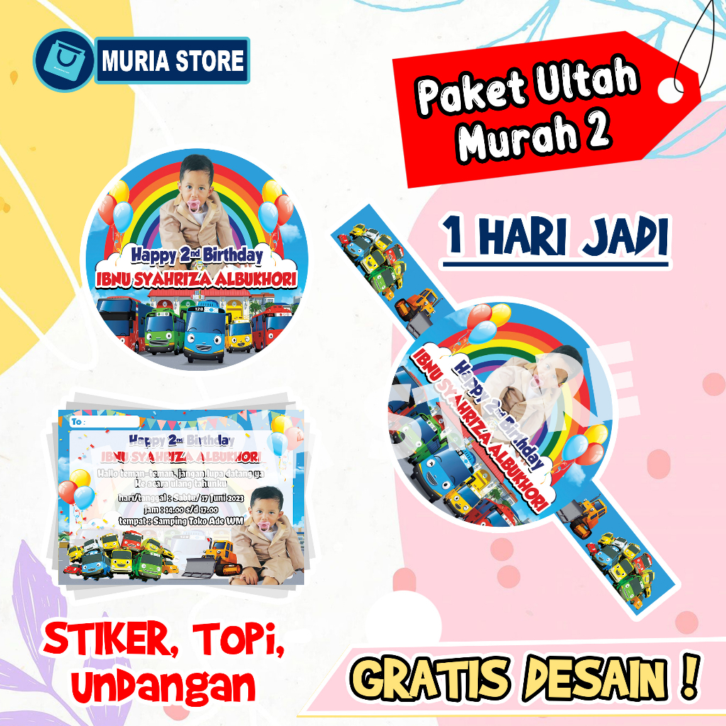 

Stiker Label - Undangan Ultah - Topi Ultah Custom Nama