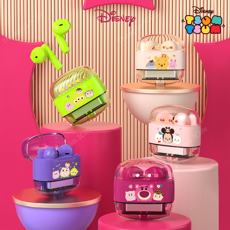 Headset Bluetooth Disney Mikrofon untuk iPhone Android A11 motif lucu