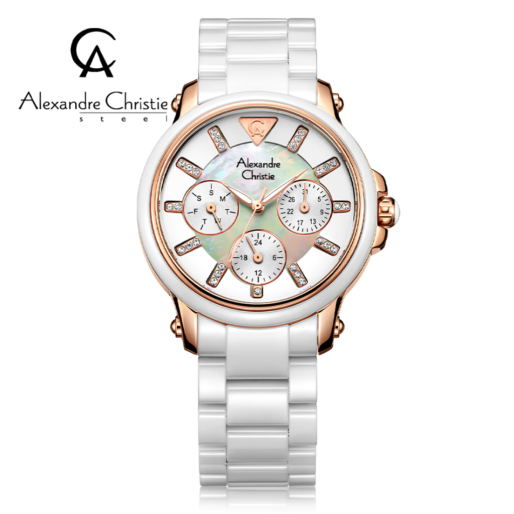 Alexandre Christie 2375 BFBRGSL - Jam Tangan Wanita - Rosegold White - Ceramic Bracelet