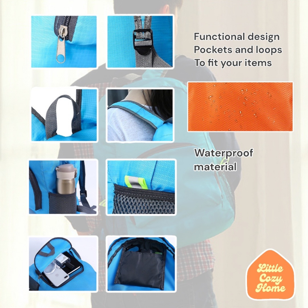 Foldable Pocket Bacpack / Tas Ransel Lipat Punggung Serbaguna Travel Praktis Mudah Disimpan Foldable Bagasi Koper Tambahan Traveling Ukuran Mini Kapasitas Besar