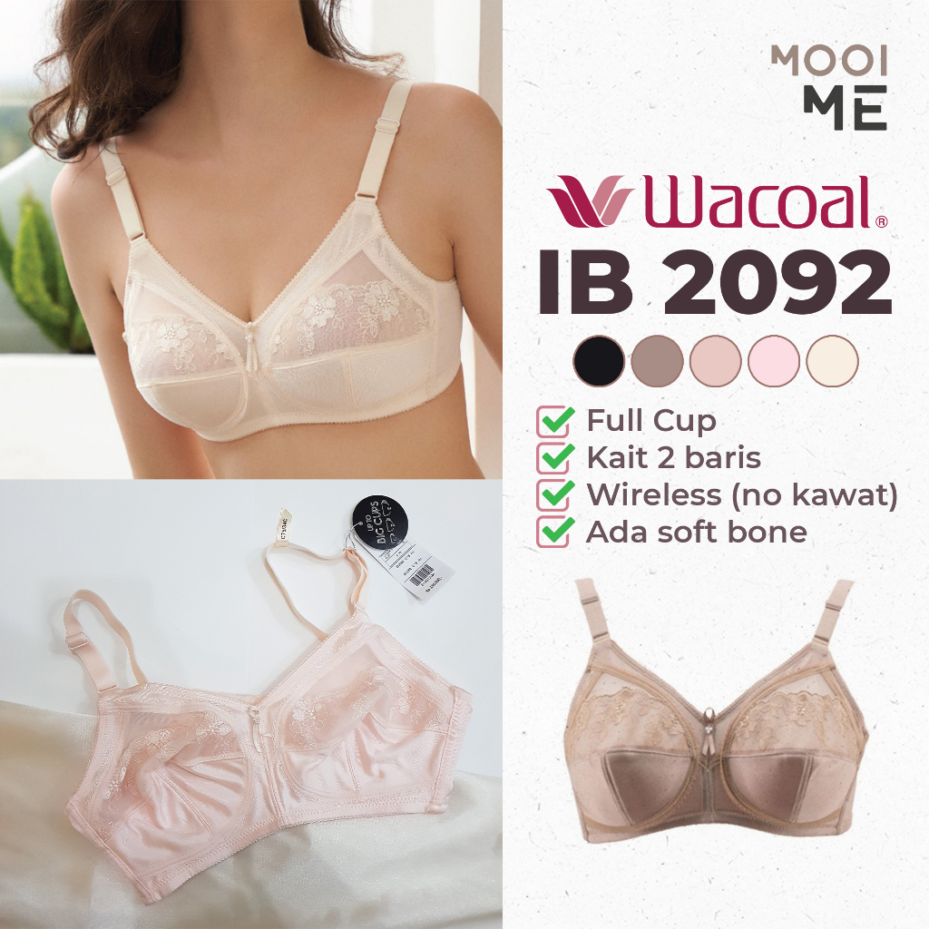 Wacoal IB 2092 Bra Full Cup Wireless (Tanpa Kawat) Busa Tipis Lace (Renda) - Coklat, Dusty Pink
